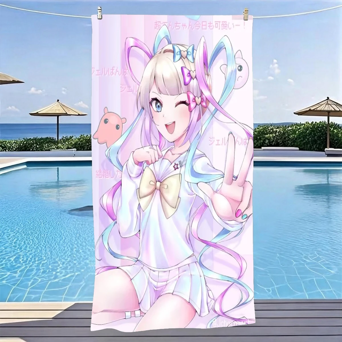 1pc Omgkawaiiangel Ame Chan Pastel Pink Twin Tail Anime Girl Beach Towel Microfiber Quick Dry Kawaii Bath Towel For Pool Beach