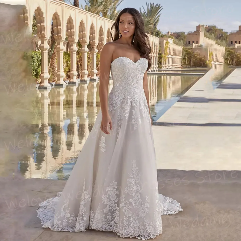 

Роскошные сексуальные женские свадебные платья трапециевидной формы с кружевной аппликацией Robe De Mariée, платья невесты по индивидуальному заказу, милое платье Vestido De Novia