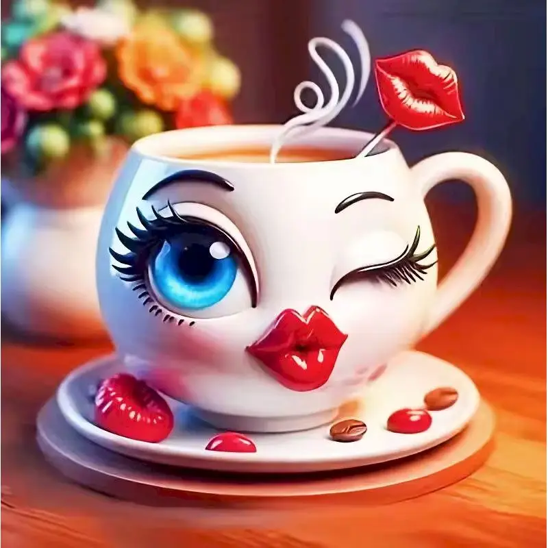 

SDOYUNO Diamond Mosaic Kit Teacup Lips Eye Full Drill Square Diamond Embroidery Sale Cross Stitch Craft Kit Home Decor