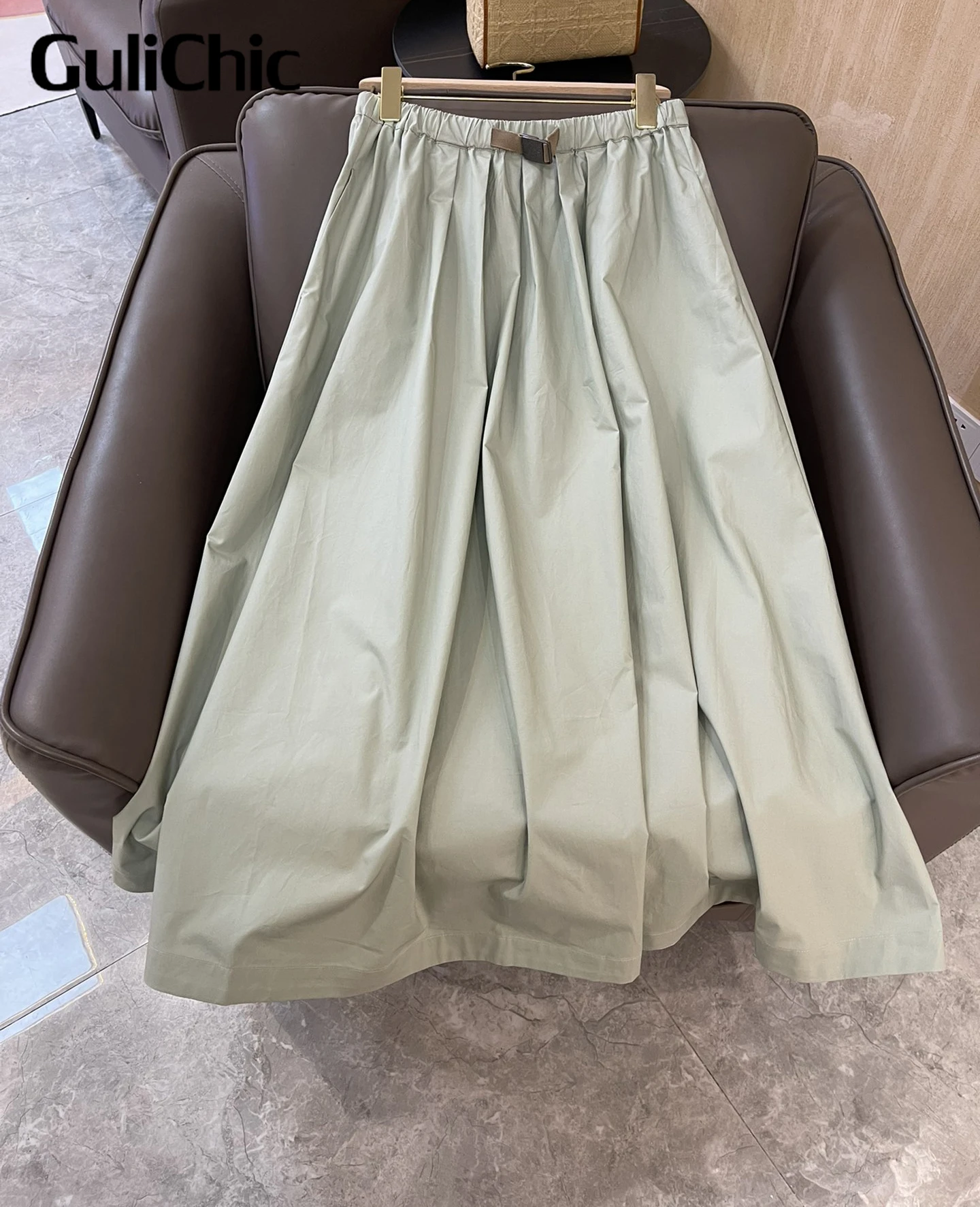 3.16 GuliChic Fashion 100% Cotton Solid Color High Waist Midi Skirt Women