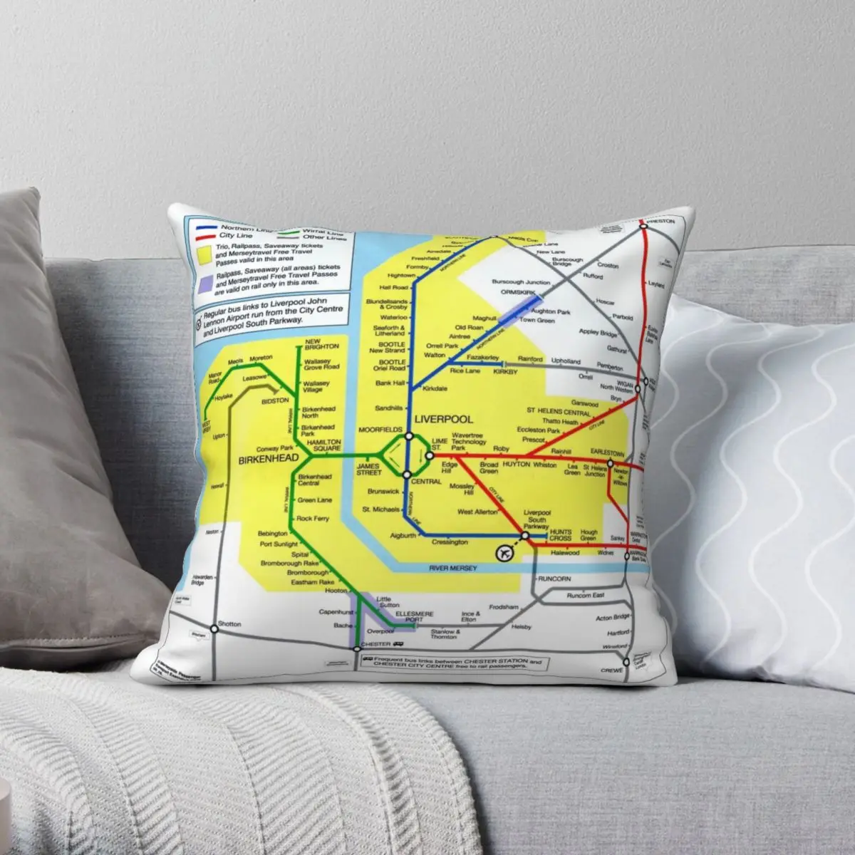 

Merseyrail City Lines Map Square Pillowcase Polyester Linen Velvet Pattern Zip Decor Sofa Cushion Cover