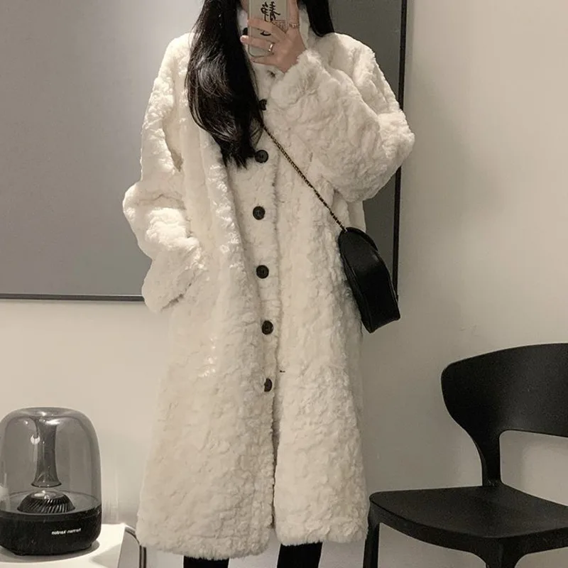 Women's Autumn And Winter New Niche Long Coat Fashion Trend Versatile Lamb Wool Coat Thickened Warm Loose Casual Rabbit Fur Coat