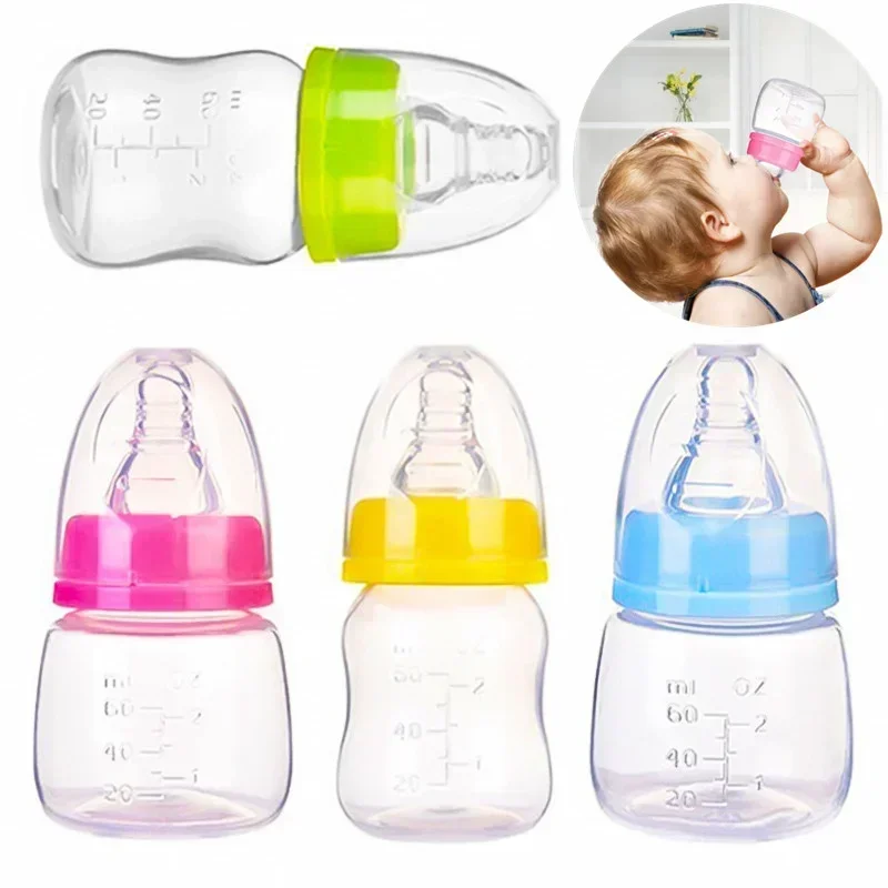 Mini biberón portátil de plástico PP seguro para bebé, botella de alimentación sin BPA para leche, zumo de frutas, cuidado de enfermería, 60ML