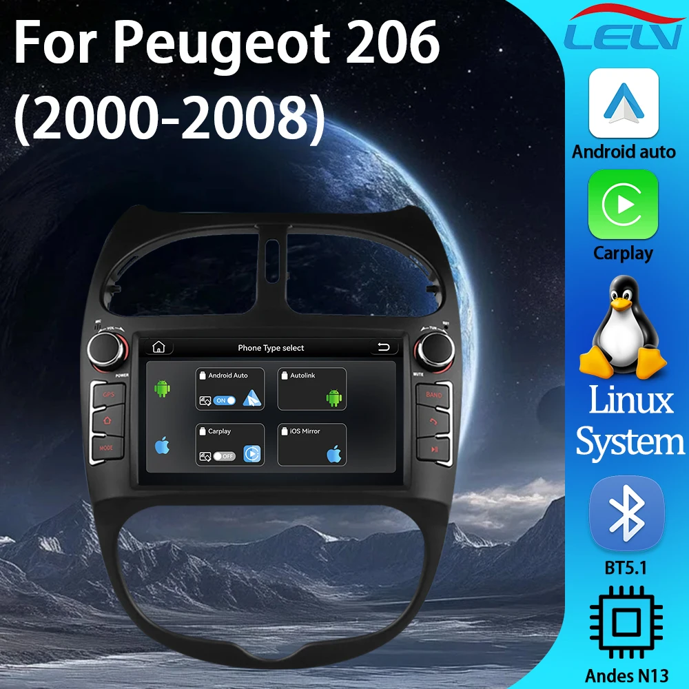 

Автомагнитола LELV 7'' на Linux-системе для Peugeot 206 206CC 206SW 2000-2008 с CarPlay, Android Auto и GPS-навигацией