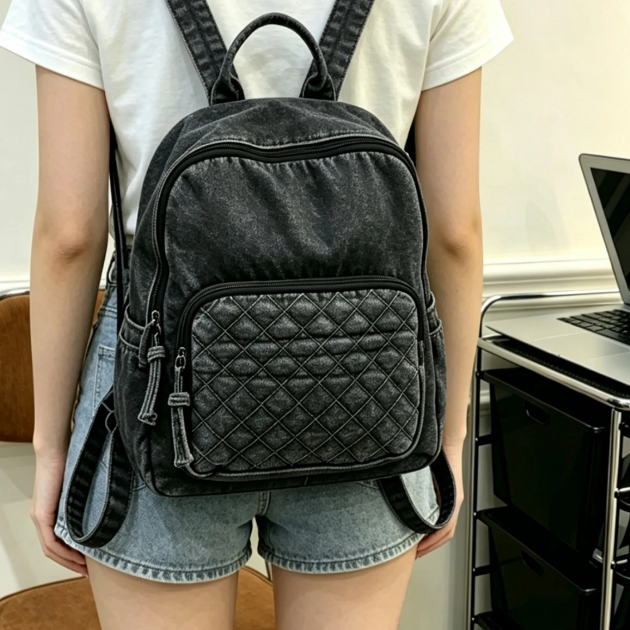 New Denim Casual Women's Large Capacity Quilted Pattern Backpack Fashionable Versatile School Bag Retro Artistic Style Zippe