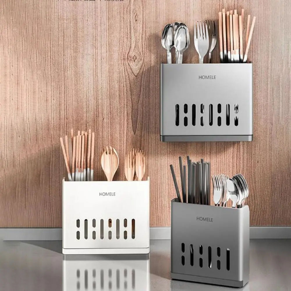 

Practical Plastic Chopsticks Tube Wall Mounted Drain Chopsticks Cage Self Adhesive Space-Saving Chopsticks Holder Spoon