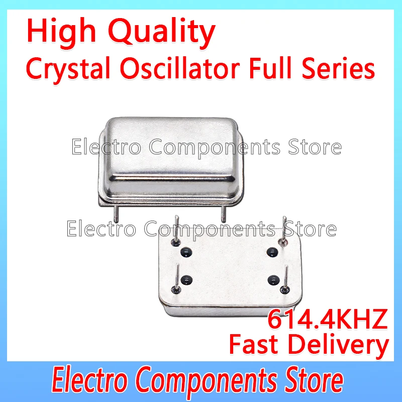 2PCS 4P 614.400KHz Throught Hole Active Crystal Oscillator 614.4KHz 614.4K OSC DIP-4 Rectangular Clock Vibration Full Size 4Pin