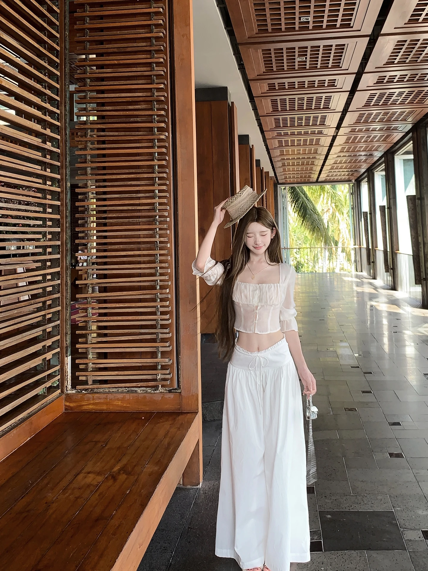 

Женские летние легкие драпированные брюки-юбка Sister Titi из хлопка, свободного кроя, со средней посадкой, в простом стиле, с широкими штанинами