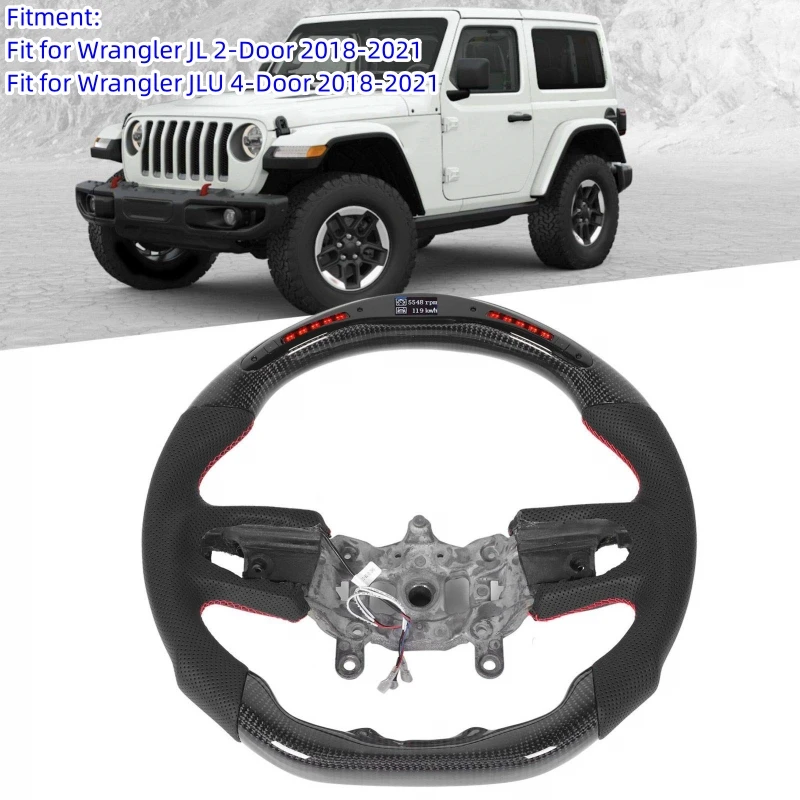 

Fit for Jeep Wrangler JL JLU 2018-2021 Carbon Fiber Steering Wheel Perforated Leather Steering Wheel Modification Accessories