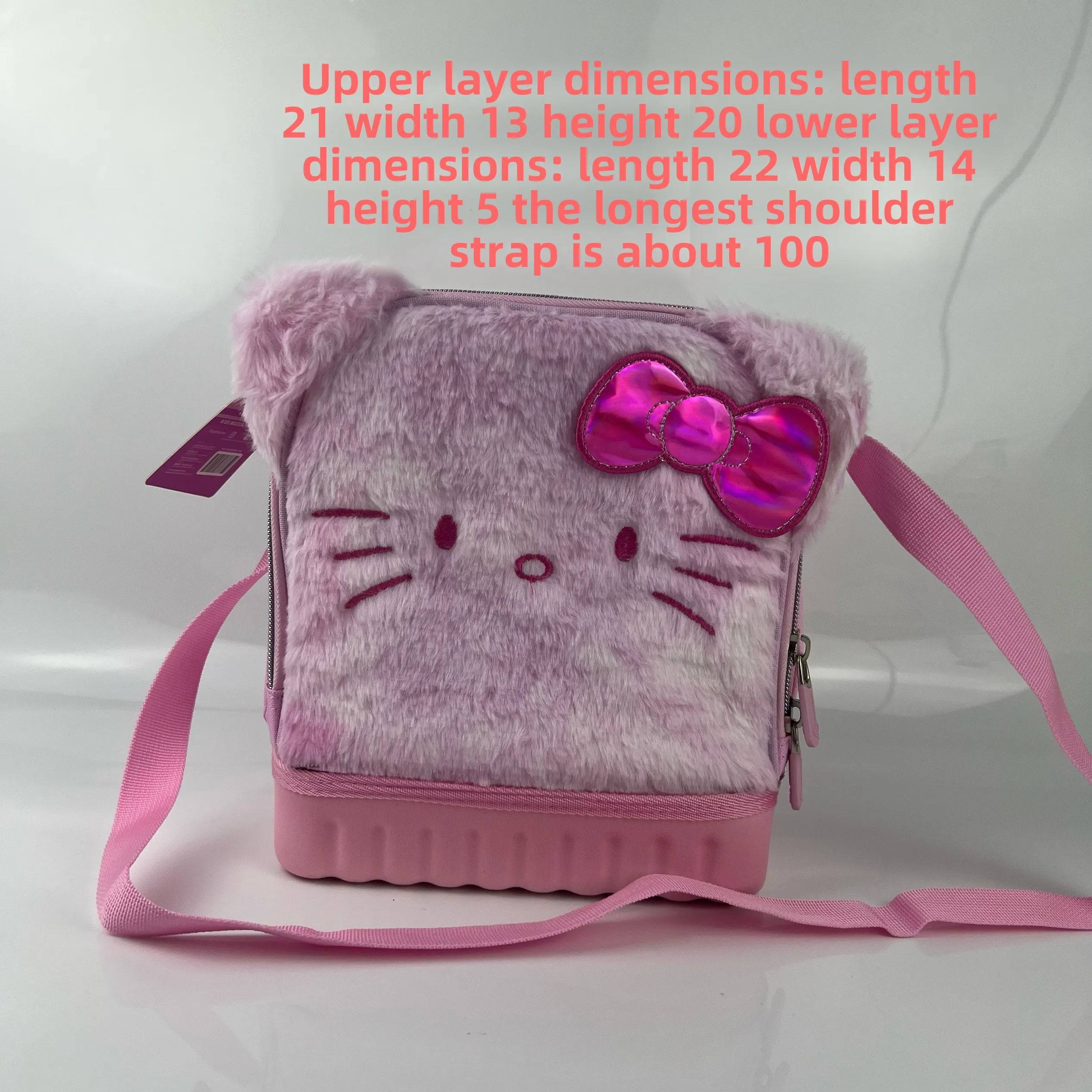 Kawaii Hello Kitty pluszowa torba na ramię dziewczyny urocza torba izolacyjna z motywem kreskówkowym pluszowa podwójna torba na drugie śniadanie różowa Crossbody przenośna Mochila