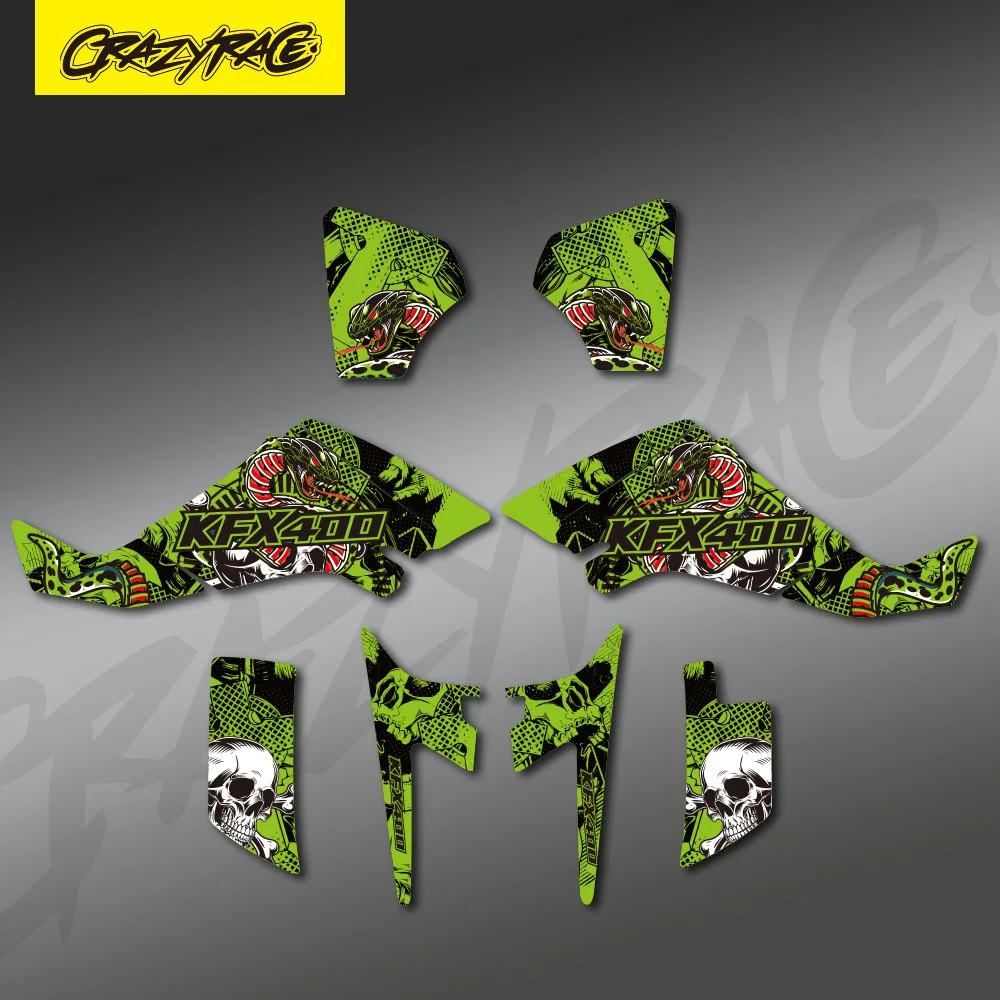 CRAZYRACE For Kawasaki KFX 2008 2007 2006 2005 2004 2003 ATV Full Fairing Graphics Background Decals Sticker Protector Custom
