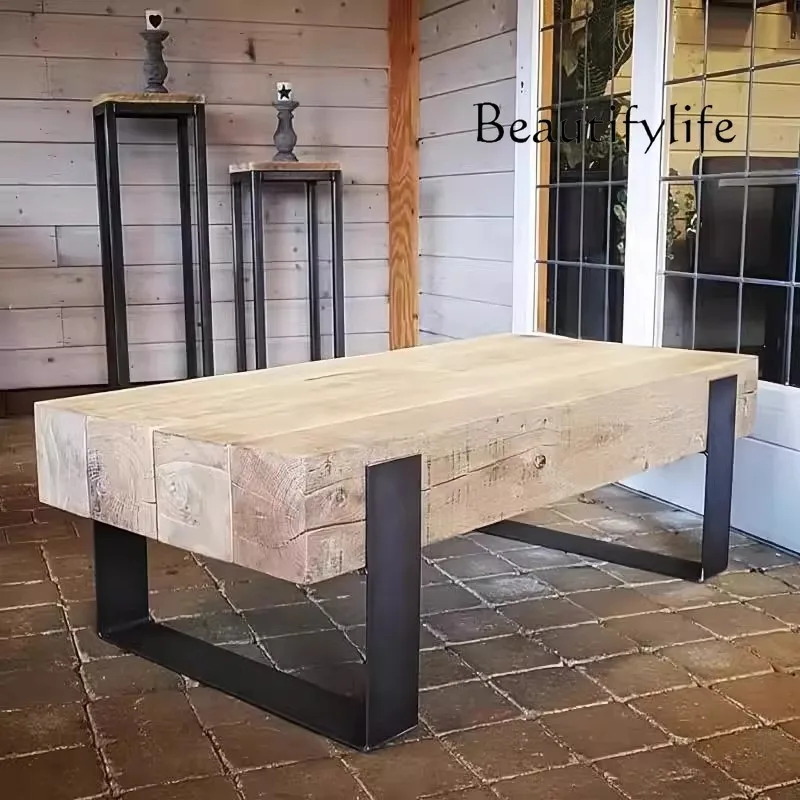 

American solid wood retro coffee table creative designer tea table household living room log tea table TV cabinet