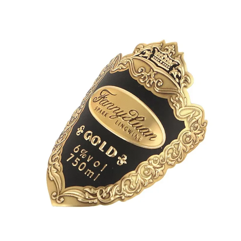 Custom Gold Metal Wine Label | 3D Embossed Logo Sticker | Adhesive Brand Packaging | Can & Bottle Sticker