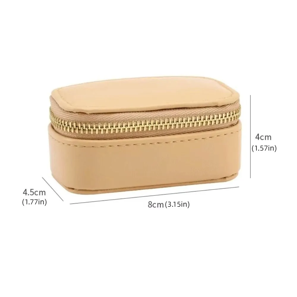 Vintage Mini Portable Jewelry Box Square Zipper Necklace Ring Case Jewelry Display Case PU Leather Earring Organizer Women