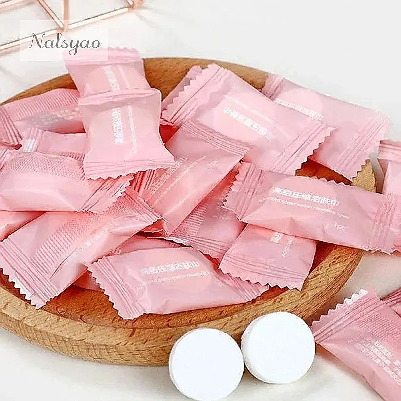 50pcs Compressed Towel Travel Disposable Cotton Non-Woven Face Towel Tablet Wipes Tissue Makeup Cleansing