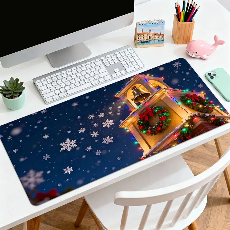 VIKAMA Christmas Snow Cabin Couple Santa Sleigh Desk Mat Mouse Pad Absorbent Machine Washable Study Extra Large Home Decor