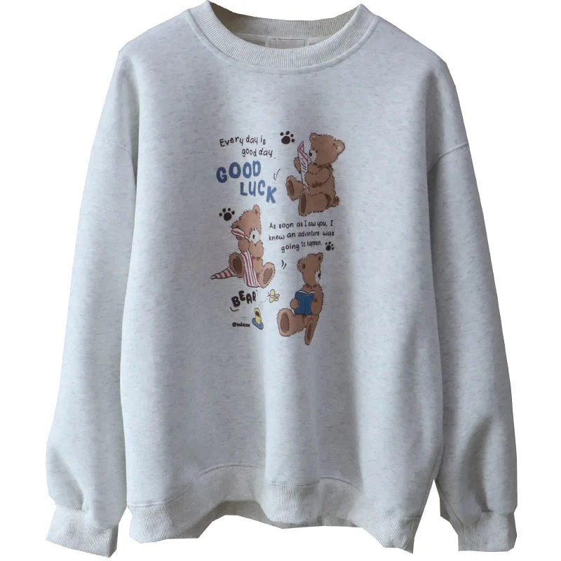 فضفاض جولة Ne Sweatirt المرأة الدب طباعة عادية تنوعا الخريف جديد Sle كسول مكافحة الشيخوخة أعلى Quali قسط Faion