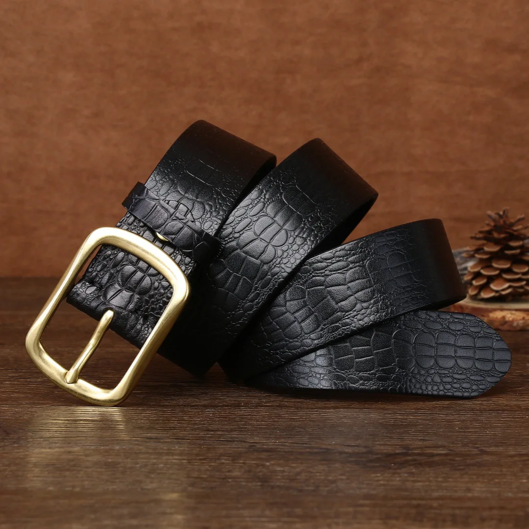 3.8CM Men's Belts Top Layer Cowhide Crocodile Pattern Retro Genuine Leather Belt,Man Trendy and Casual Versatile Strap Belts