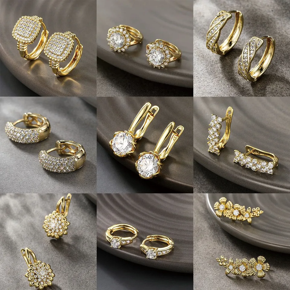 XP Jewlery--- 14 k Light Gold Plated Zircon Hoop Earrings for