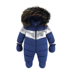 Winter Baby Ski Suit Thicken Infant Clothing Set Plus Velvet Baby Jumpsuit Waterproof Boy Jacket Warm Kids Overalls 0-24 Months