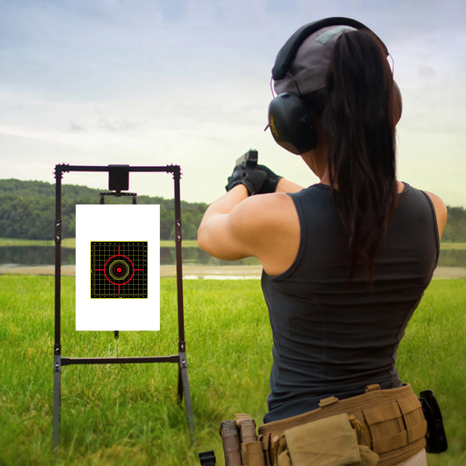 10Pcs Grid Inch Ruler Angle Aiming Shooting Practice Splash Target Stickers 6inch Shooting Target Training Supplies Stickers Fluorescent Color Labels (Can Be Used for Real Gun Practice and Airgun Practice)