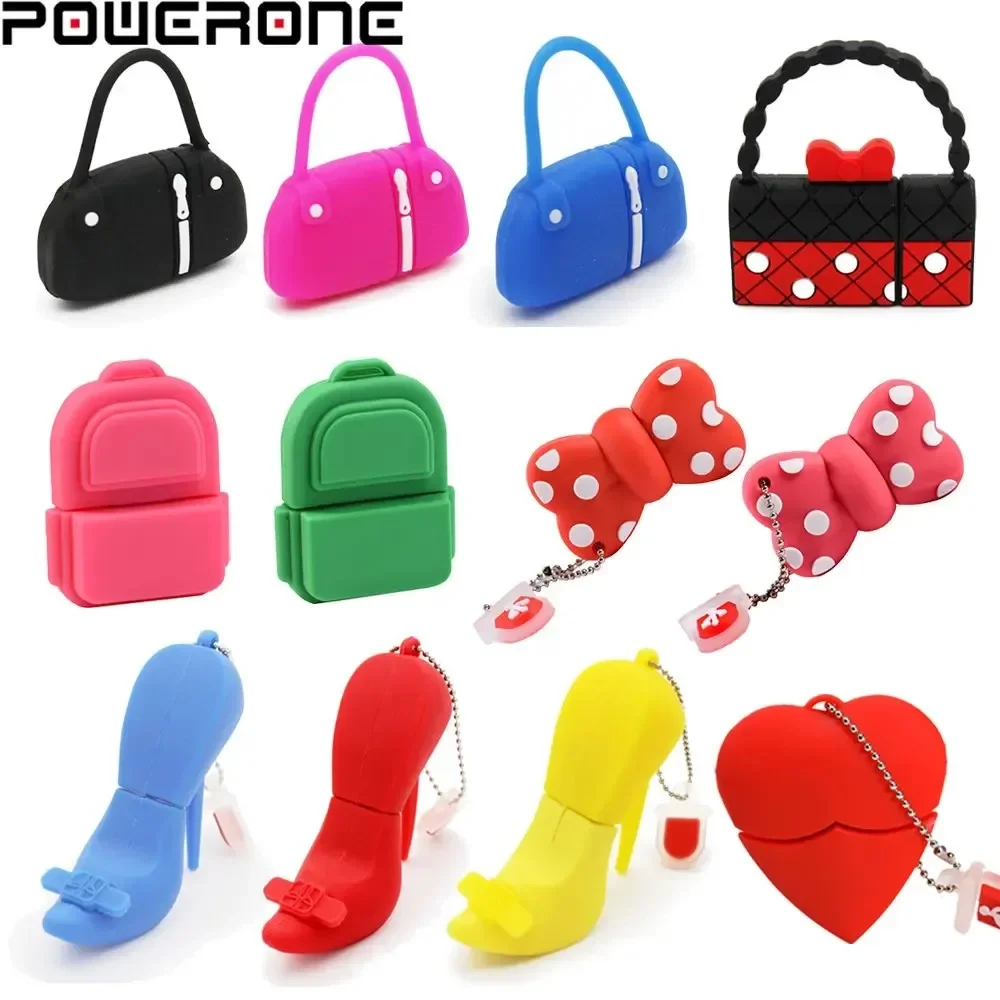 POWERONE Cartoon USB Flash Drives 64GB Schoolbag Model USB 2.0 Memory Stick 32GB Cute Bowknot U disk 16GB Heart Pen Drive 8GB