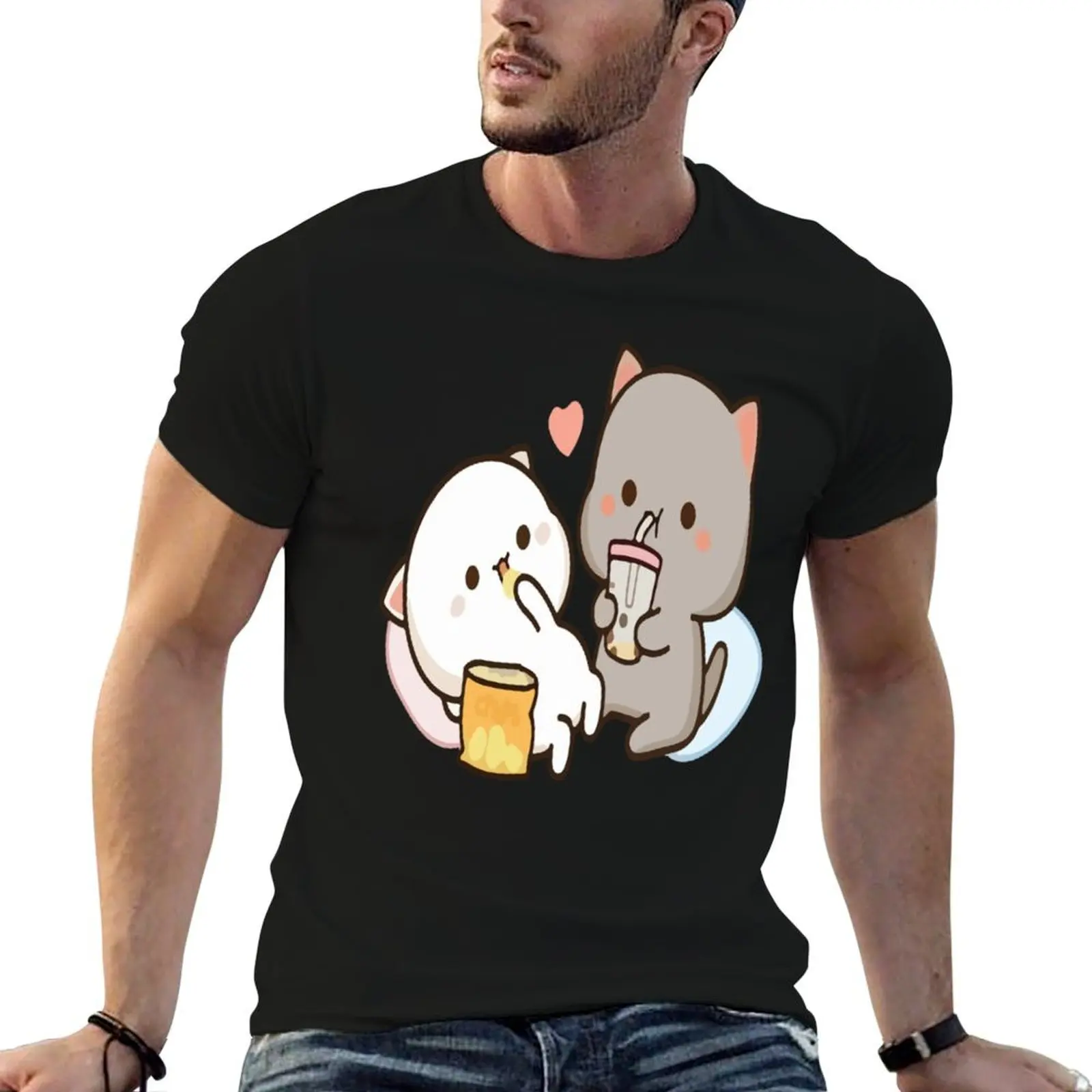 Mochi Mochi Peach Cat with Chips Premium T-Shirt cute tops blue archive heavy weight t shirts for men