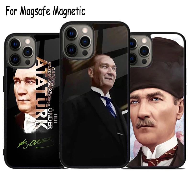 Mustafa Kemal - Ataturk Wireless Charge Magsafe Phone Case For iPhone 15 16 14 13 11 12 Pro Max Plus Magnetic Bumper Cover
