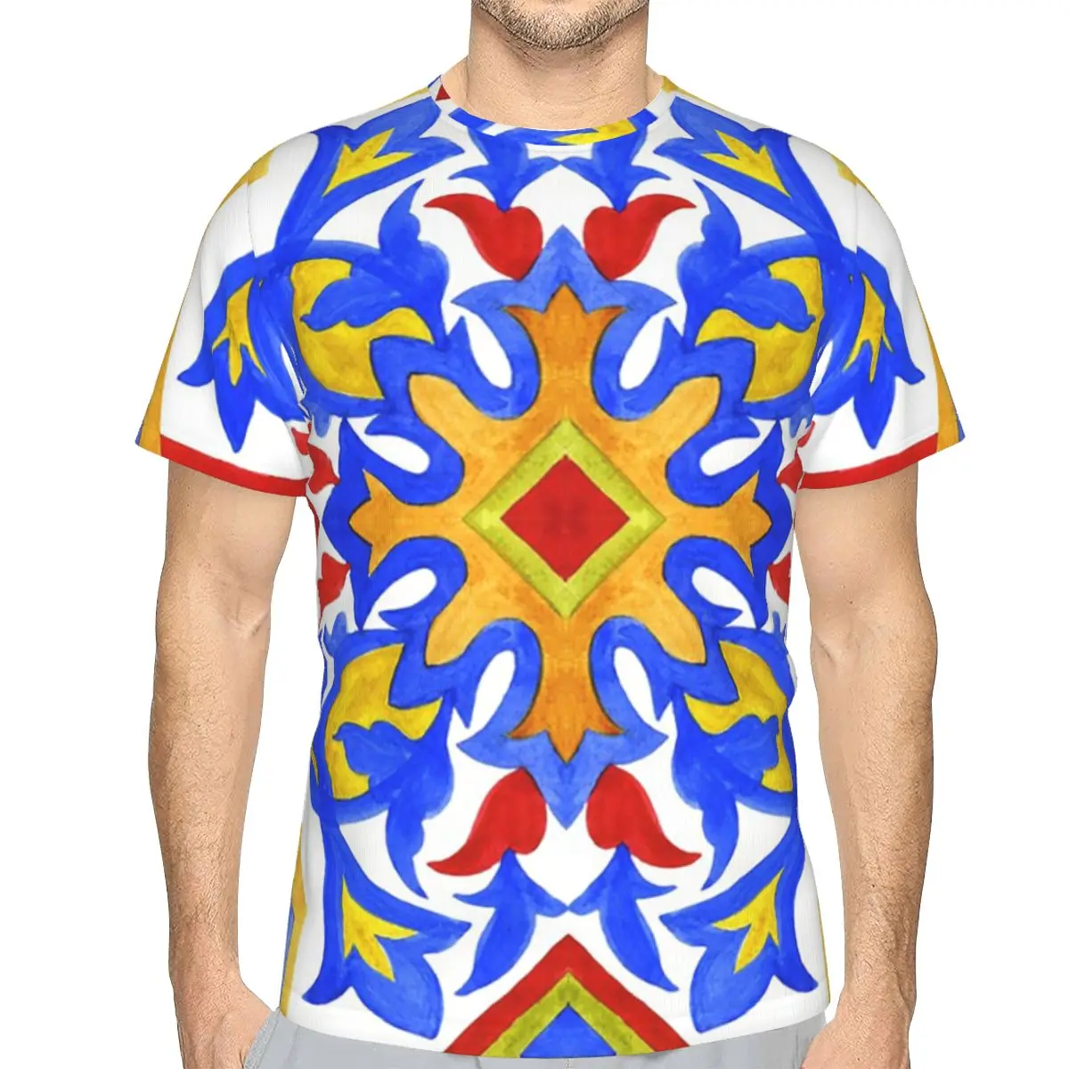 Portuguese Azulejo Tiles 100% Cotton T-Shirt Men'sFunny T Shirts Men Crew Neck Short Sleeve