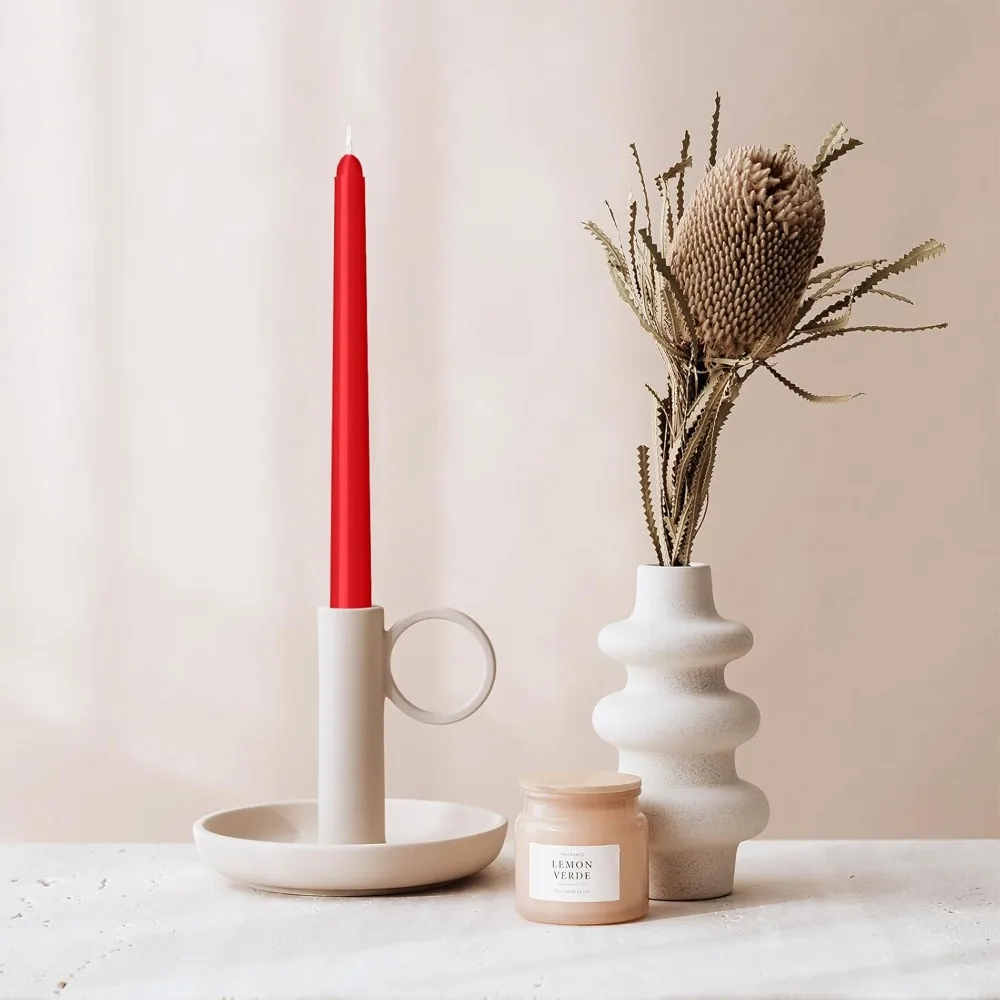 Velas cônicas vermelhas de 4 pacotes – Velas cônicas de 10 polegadas, sem gotejamento, sem fumaça e sem perfume, 8 horas de duração, vela alta com proteção manual