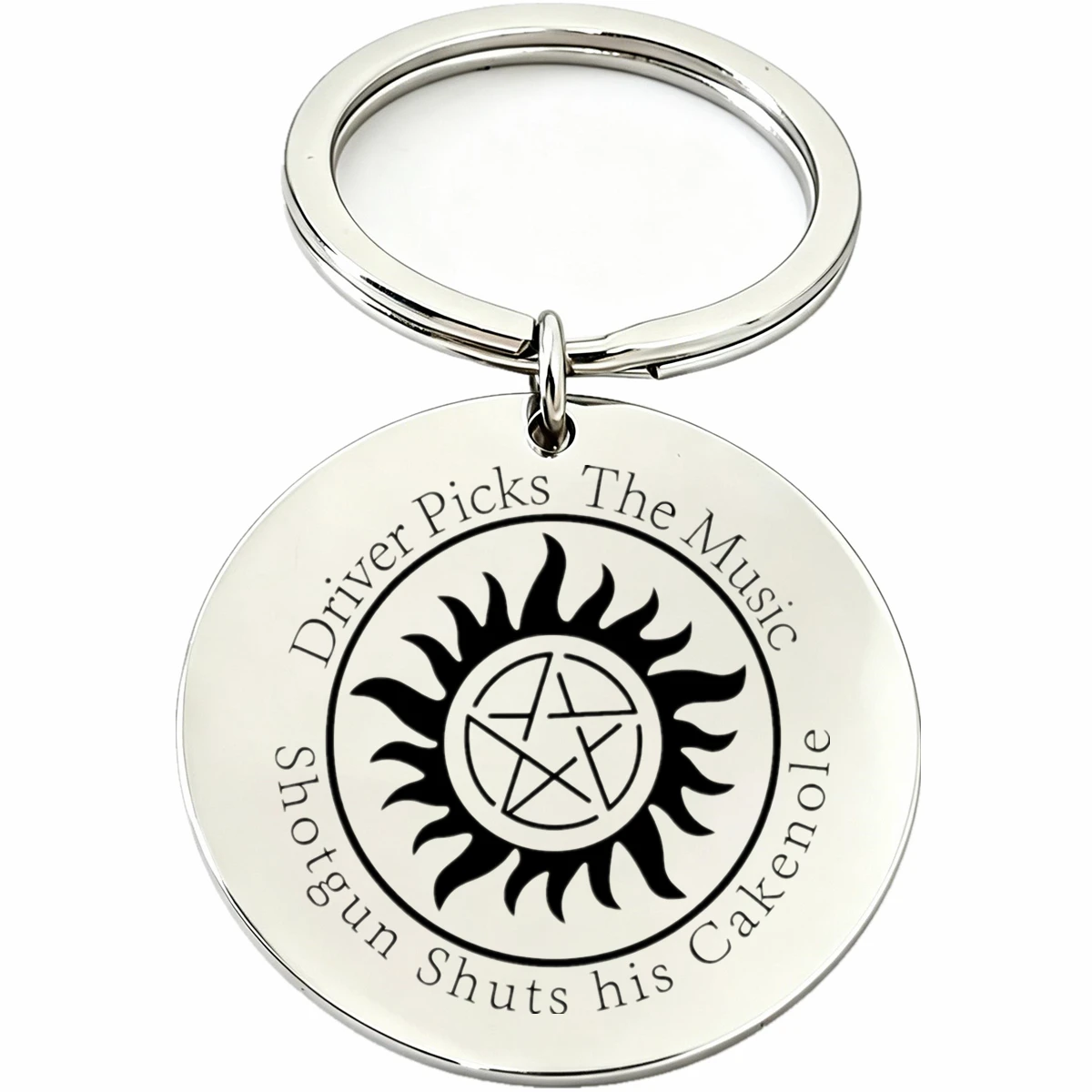 1Pc Engraved Round Keychain Driver Picks The Music Shotgun Shuts His Cakenole Supernatural Anti Possession Mark Merchandise Gift