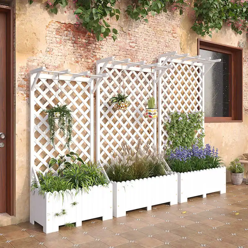 Outdoor anti-corrosion wooden flower box balcony grid climbing trellis planting box garden guardrail