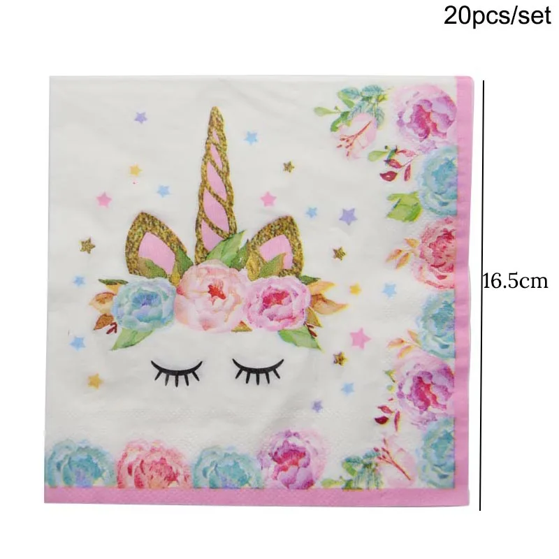 20pcs Unicorn Printed Paper Napkins Cartoon Unicorn Flowers Napkins Tissue for Girls Birthday Party Supplies Unicorn Party Decor