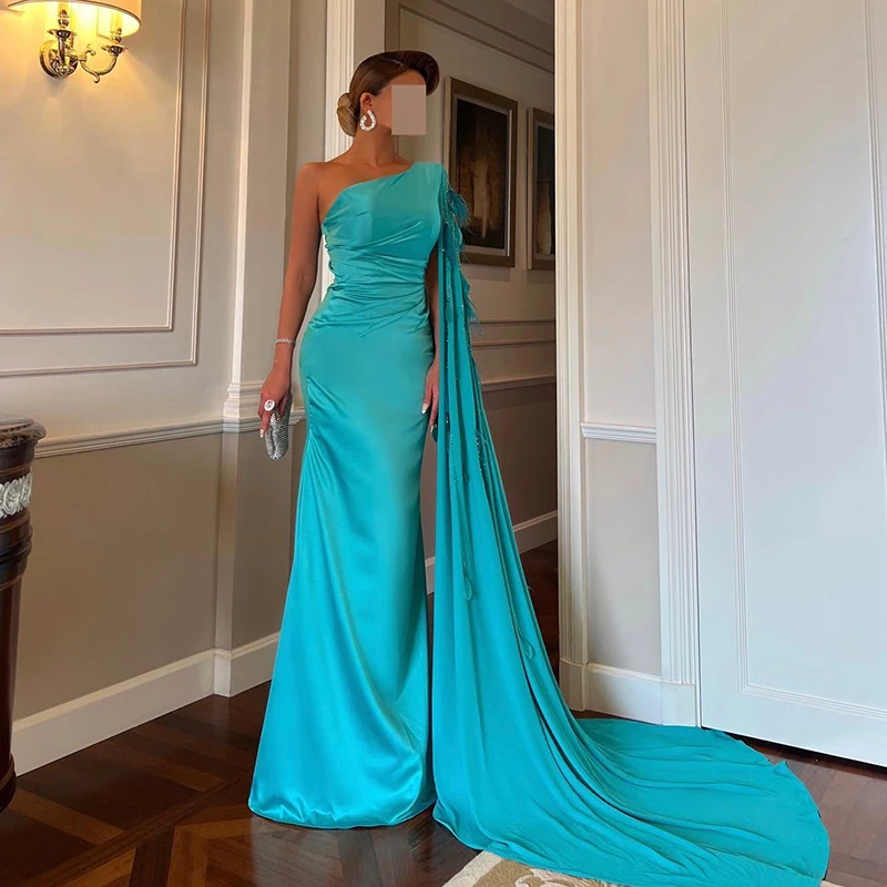 

Thinyfull Sexy Mermaid Prom Evening Dresses One Shoulder Feather Beadings Party Dress Formal Night Cocktail Prom Gowns Plus Size