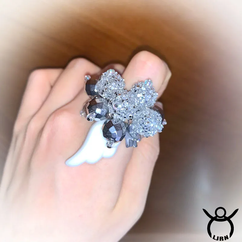 

2025 New Finger Ring Summer Y2K Shiny Rhinestone Wings Crystal Star Metal Cute INS Accessaries for Women Girl gift Jewelry