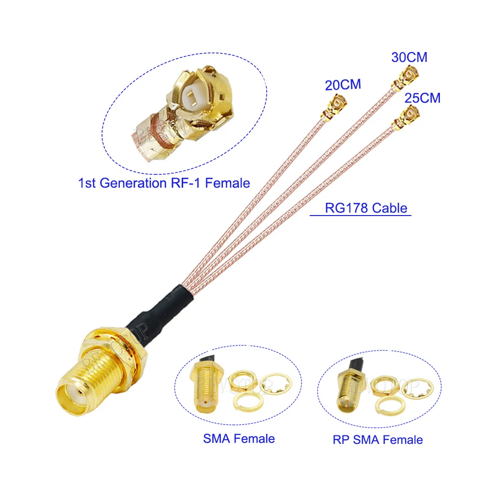 1Pcs RG-178 SMA Female to 3*RF-1st Female Connector 3-Way Splitter Cable RG178 Pigtail WIFI Antenna Extension Cord Jumper