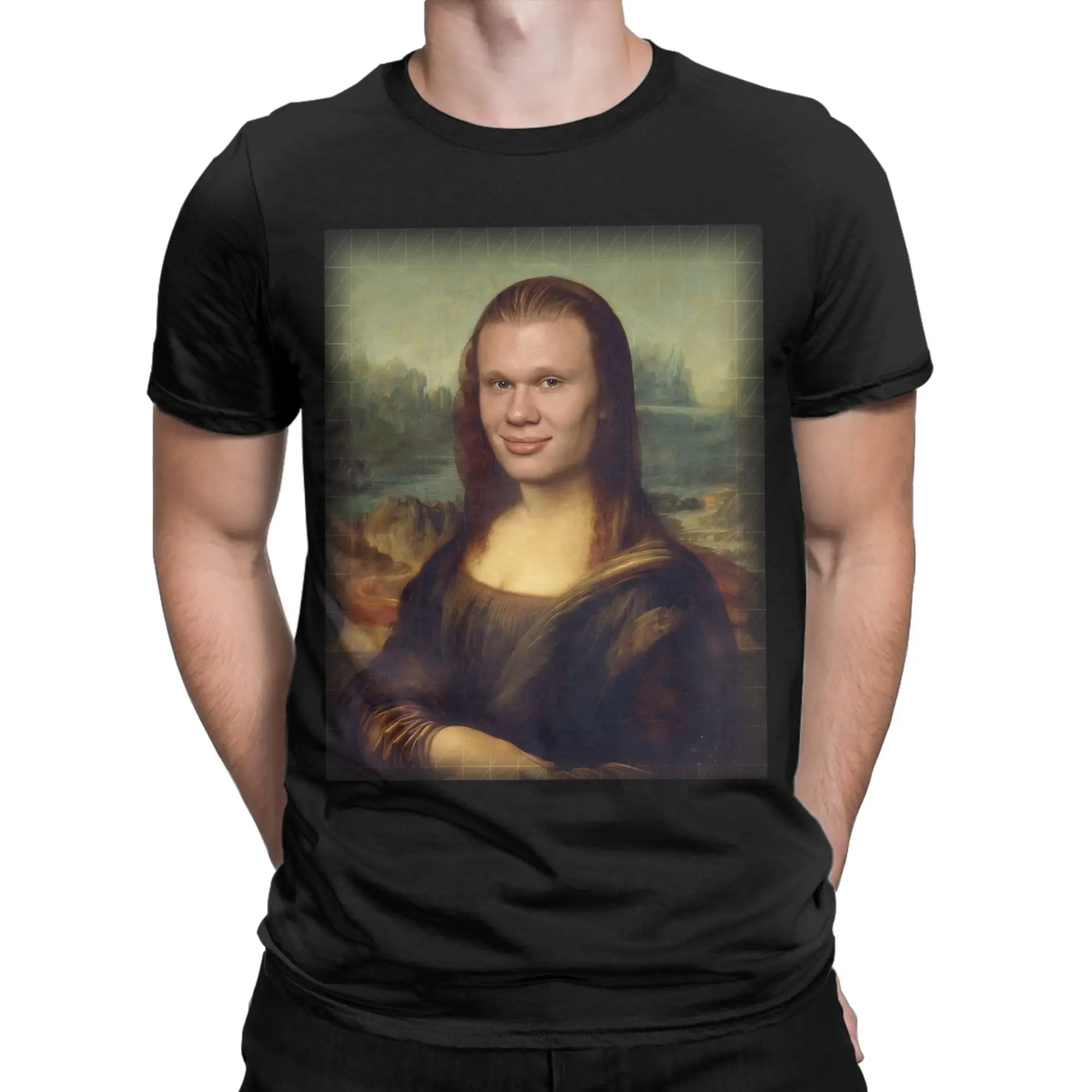 H-Haalands Mona Lisa Funny Soccer Art T-Shirt for Men Women  Leisure Cotton Tees Round Neck Short Sleeve T Shirts Unique Clothes
