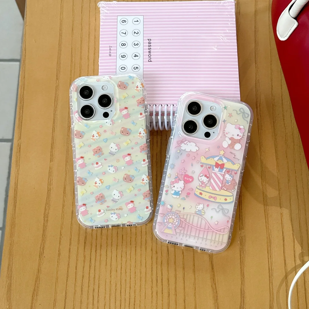 

Korean Ins Summer Sexy Beach Cute Cats Hello Kitty Phone Cases For iPhone 16 E 15 14 13 Pro Max Plus Y2K Girls Gift Cover﻿﻿