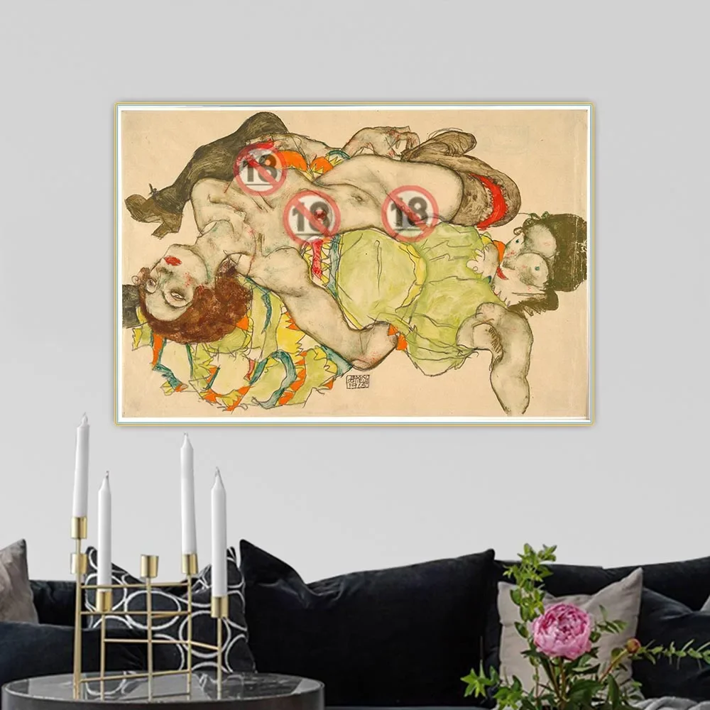 Two Women Embracing 1915 by Egon Schiele Canvas Oil Painting Aesthetics Picture Art Backdrop Wall Hanging Decor Home Decoration