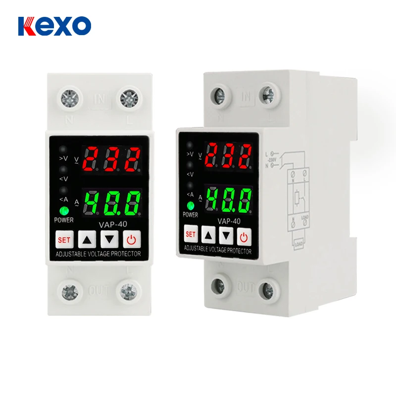 40A 63A 230V Din Rail Adjustable Over Voltage And Under Voltage Protective Device Protector Relay Over Current Protection Limit