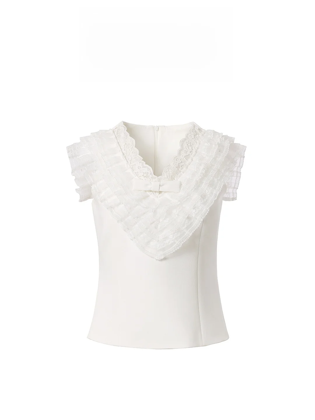 

AZZHEN Топ с коротким рукавом и V-образным вырезом из полиэстера, с кружевными вставками и рукавами-крылышками, в стиле «Богиня Луны», нежный и игривый дизайн