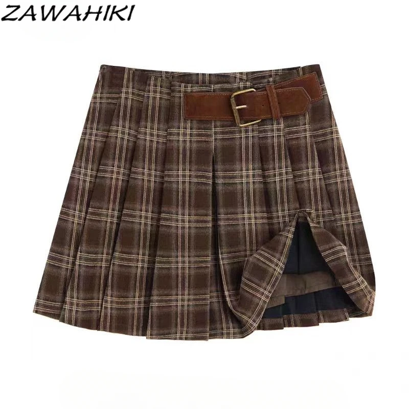 

Skirts for Women American Preppy Vintage Plaid Pleated Spring Fall New Arrive Sweet Y2K Aesthetic High Waist A-line Short Faldas