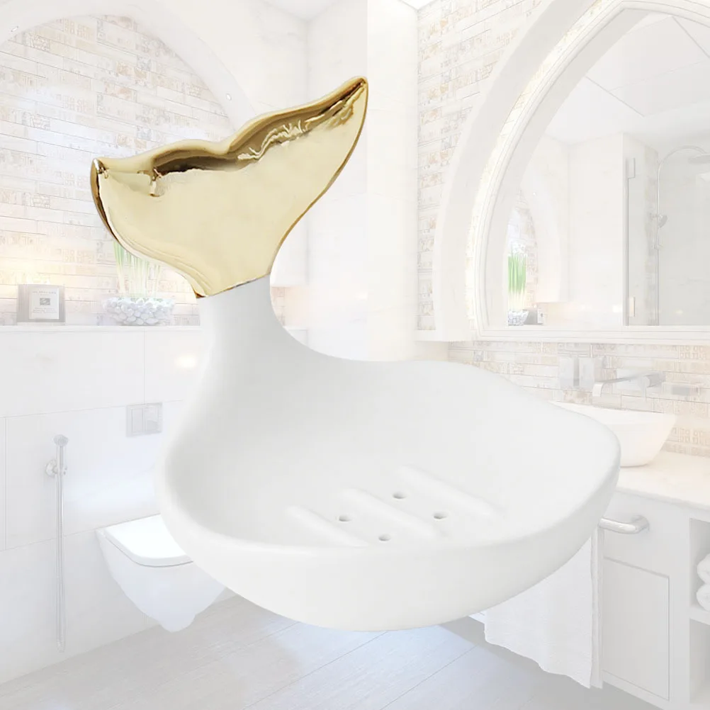 

1Pcs Ceramic Bathroom Decorative Rack Modern Fishtail Shaped Soap Holder for Travel and Home Use Stylish Soap Storage Tray with