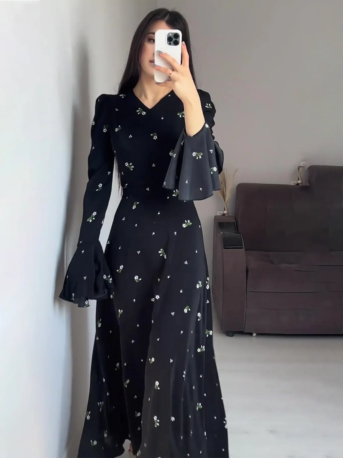 Vestido de fiesta musulmán Eid para mujer, traje largo con estampado de hojas de loto, cinturón Abaya, bata larga de Dubái, Jalabiya, 2024