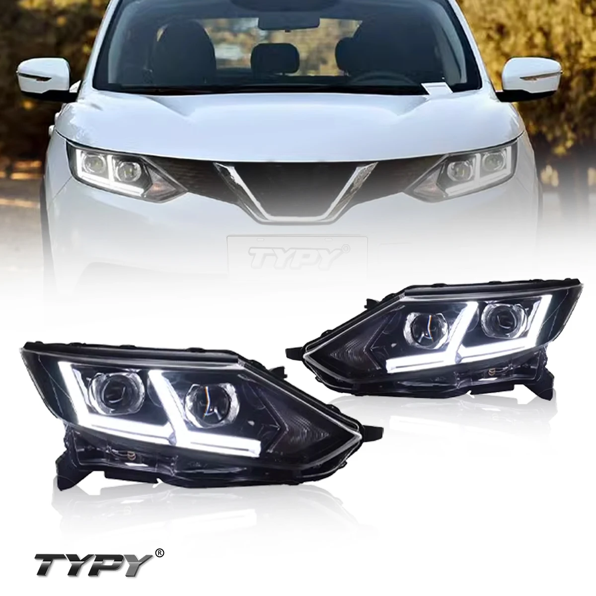 TYPY New LED Headlight Upgrade Modified Full Head Lamp For Nissan Qashqai 2016-2017 Turn Signals Daytime Running Lights