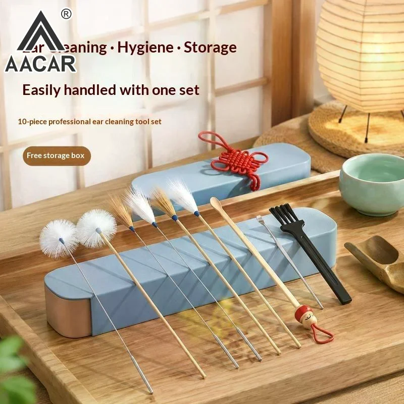 2/7/8/10 PCS Professional Ear Cleaning Tool Kit With Soft Goose Feather Tips Portable Box For Home Ear Care Relaxing Massage