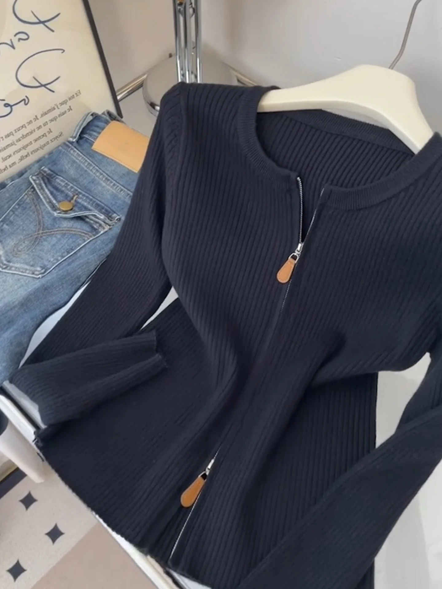 Cardigan lavorato a maglia lungo Sve rotondo Ne con doppia cerniera Base da donna irt Sli Leggero Lusso Sensazione Colore Pendolarismo...