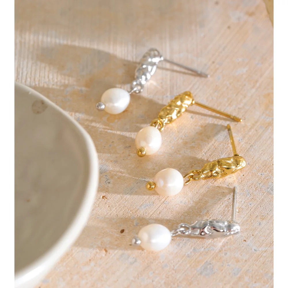 Yhpup Stainless Steel Natural Pearls Oval Drop Earrings Waterproof Trending Charming Aesthetic Jewelry New