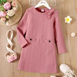 PatPat Kid Girl Cable Knit Bowknot Design manica lunga rosa morbido e confortevole perfetto per le uscite e l'uso quotidiano