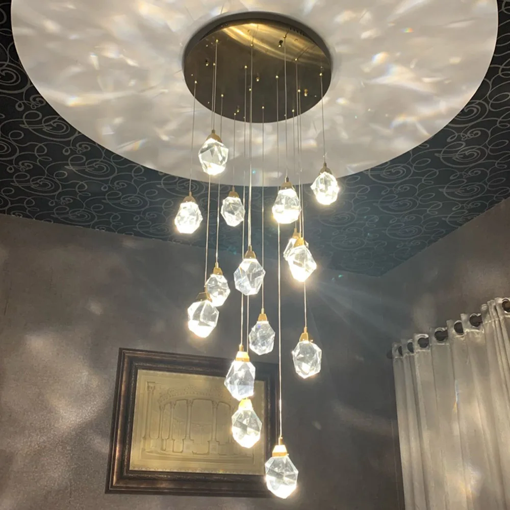 Modern LED Crystal Chandelier Staircase Living Room Pendant Lamp Cristal Creative Hanging Lamp Large Indoor Lighting Fixture